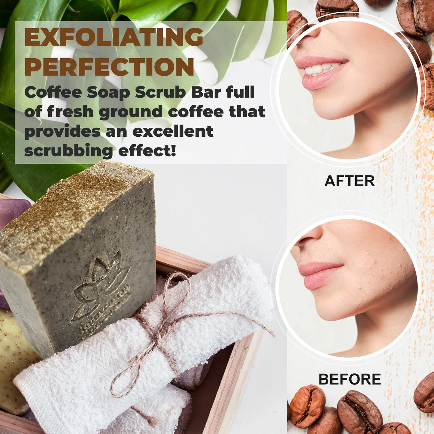 Natural Soap Bar Coffee Scrub with Organic Cocoa Butter Fresh Ground Coffee Exfo
