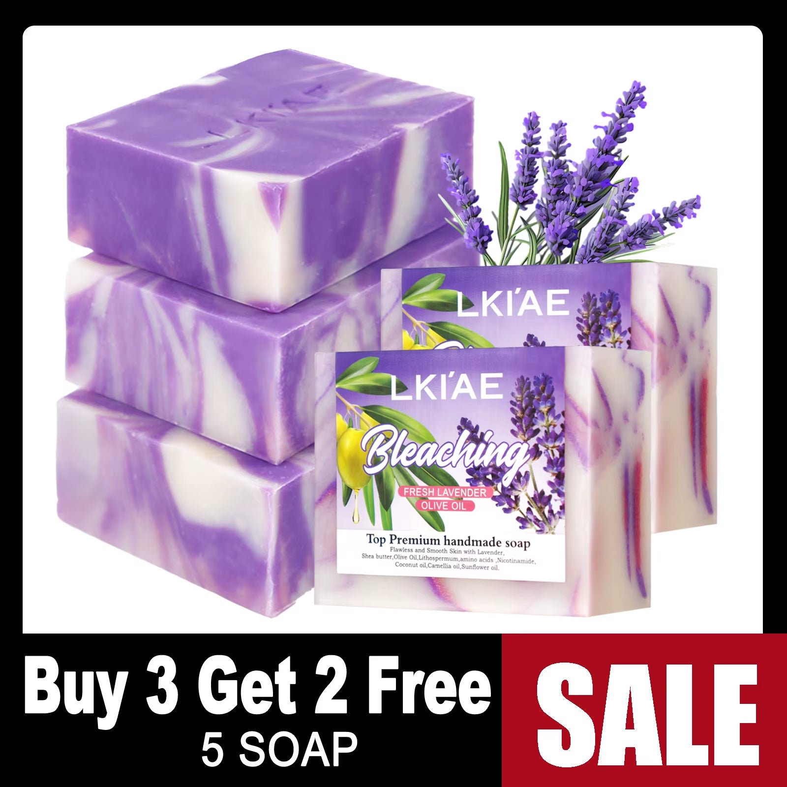 Fresh Lavender Oil Soap Bar, Whitening, Reduce Acne, Smooth Skin, with Niacinamide, Glutathione, for All Skin Types, 150G/5.3 Oz