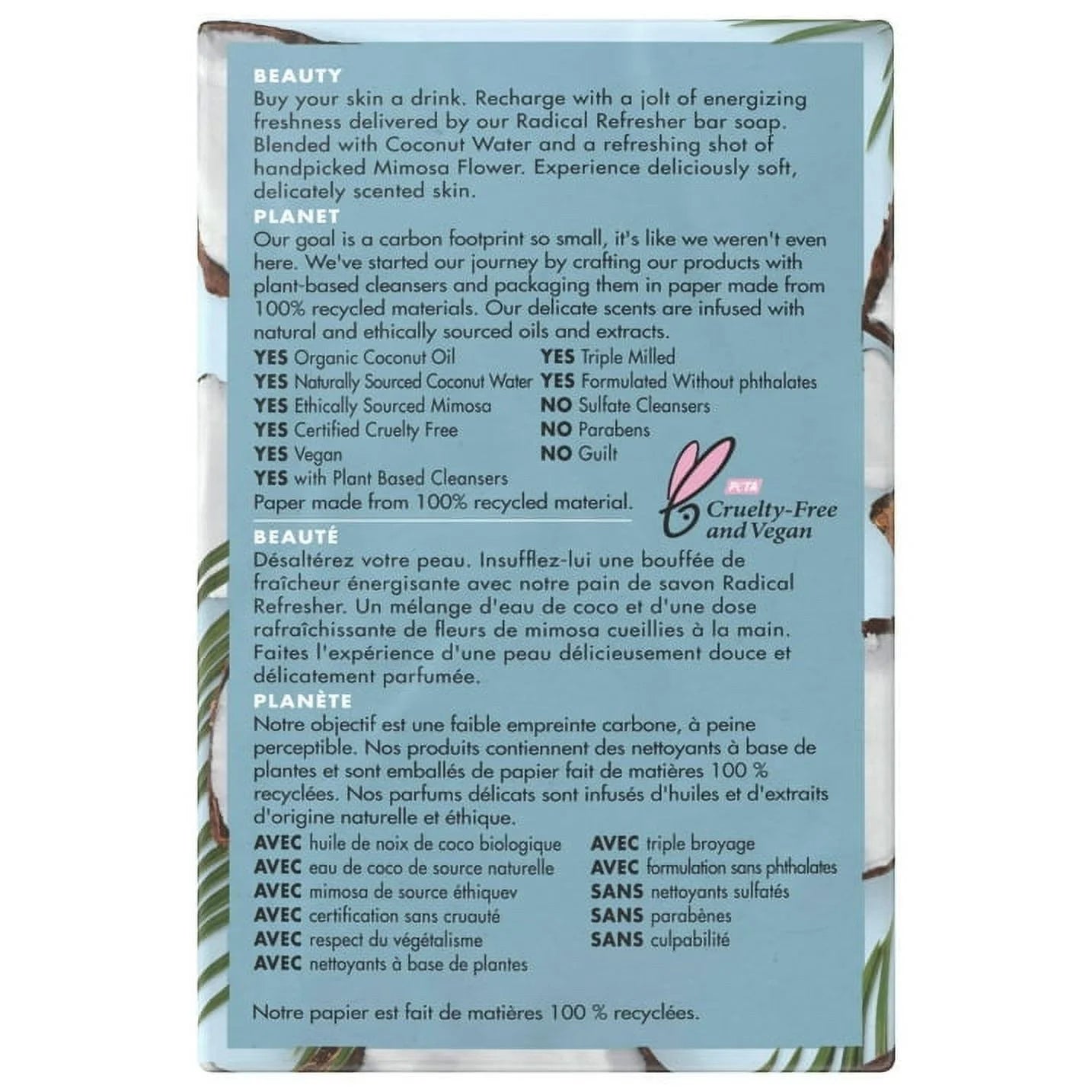 Radical Refresher Bar Soap Coconut Water and Mimosa Flower, 7Oz, 4 Count