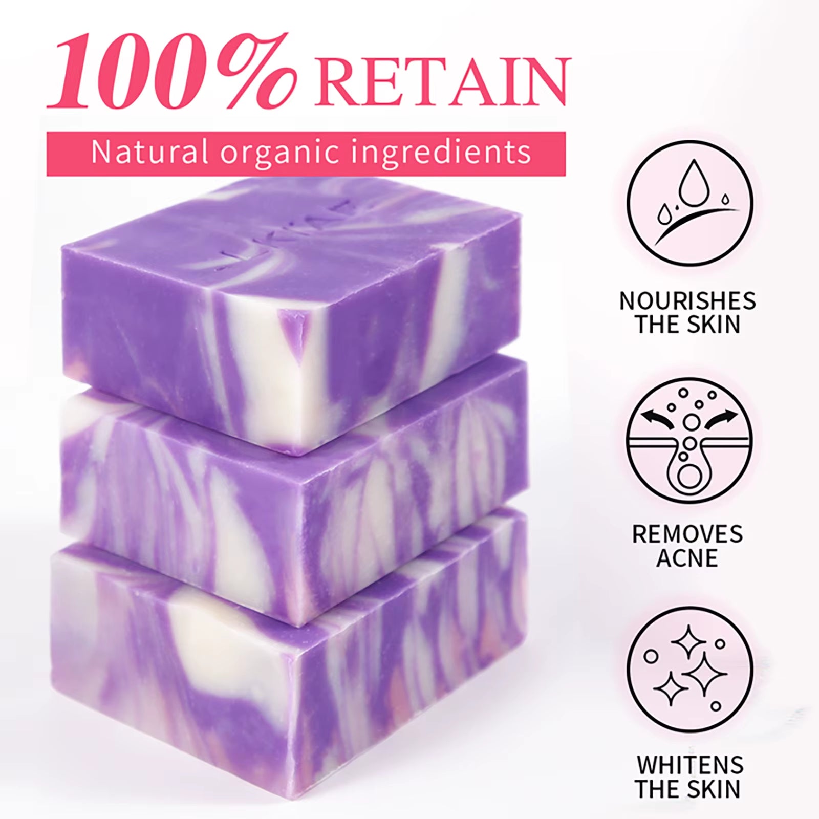 Fresh Lavender Oil Soap Bar, Whitening, Reduce Acne, Smooth Skin, with Niacinamide, Glutathione, for All Skin Types, 150G/5.3 Oz