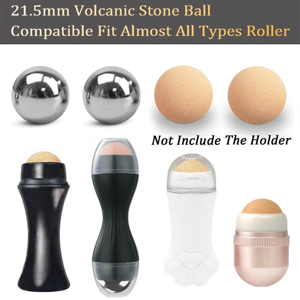 Stainless Steel Ice Roller Ball Oil Control on the Go Ball Fit REVLON Volcanic Face Roller Ball Compatible Fit REVLON Oil Absorbing Roller Oil Blotting Tool(21.5Mm Diameter 2+2 PCS Not Include Holder)