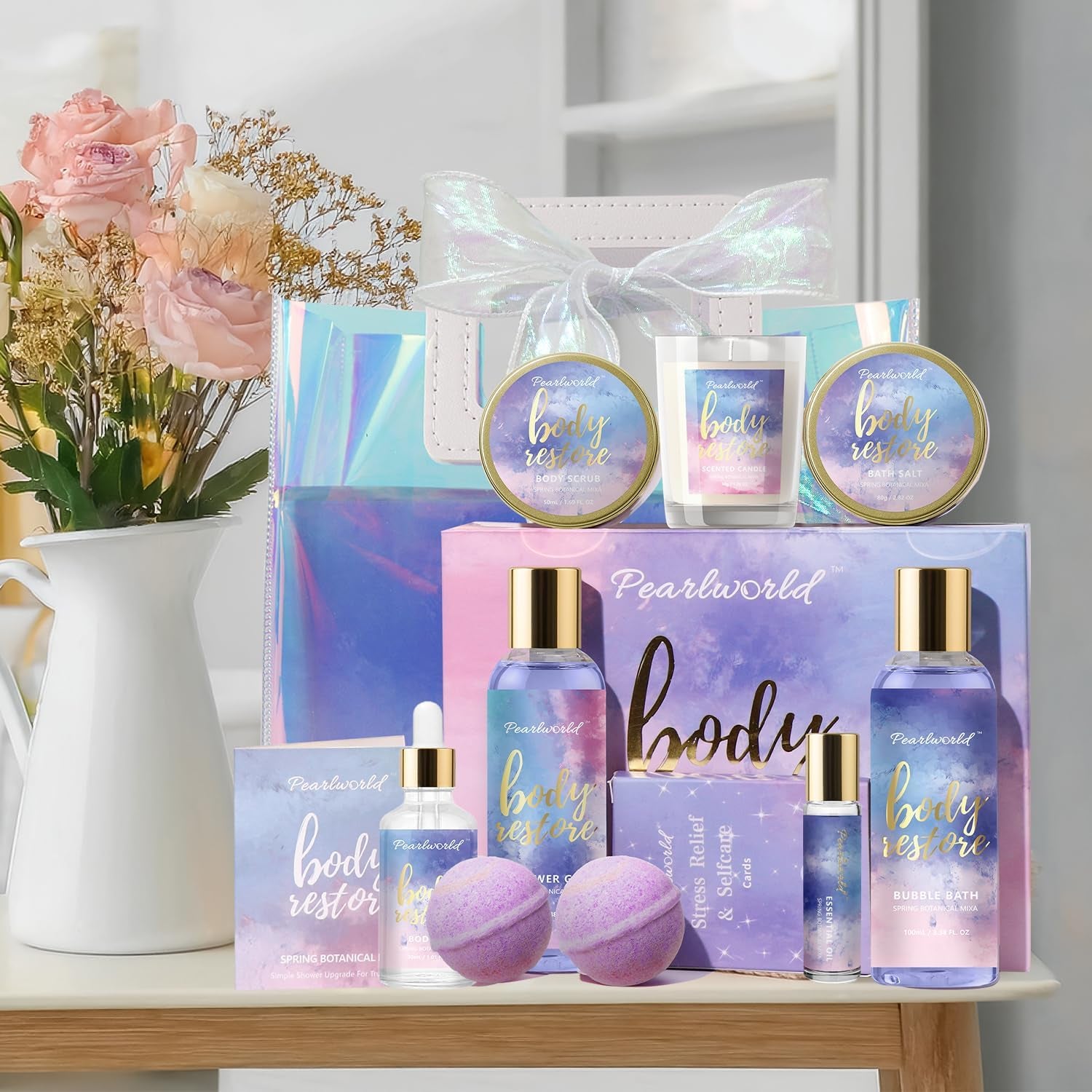 Spa Gift Set for Women, Whole Body Gift Basket for Teen Girls, 10 Piece Home Spa Set