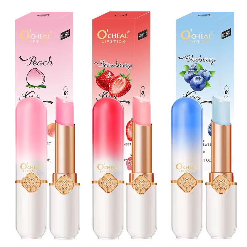 Color Fruit Lipstick Peach Temperature Changing Lip Balm Moisturizing Waterproof Long Lasting Moisturizes Lip Balm