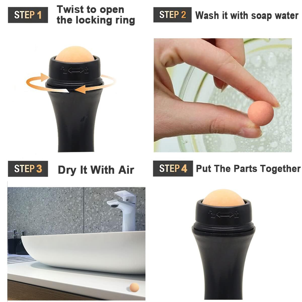 Stainless Steel Ice Roller Ball Oil Control on the Go Ball Fit REVLON Volcanic Face Roller Ball Compatible Fit REVLON Oil Absorbing Roller Oil Blotting Tool(21.5Mm Diameter 2+2 PCS Not Include Holder)