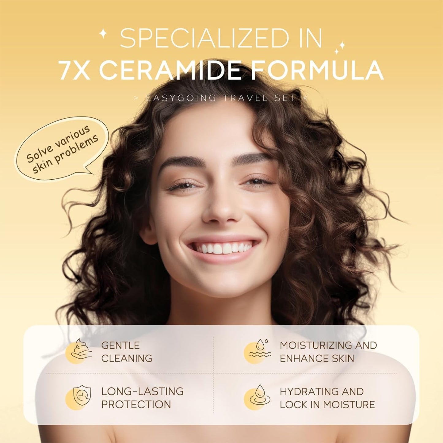 Ceramide Skincare Set丨Travel Friendly Face Routine Set for Women/Girls丨Beauty Christmas Gift Sets Skin Care Set Gifts for Women and Teenage Girls with Cleanser, Serum, Sunscreen, Cream 4Pcs