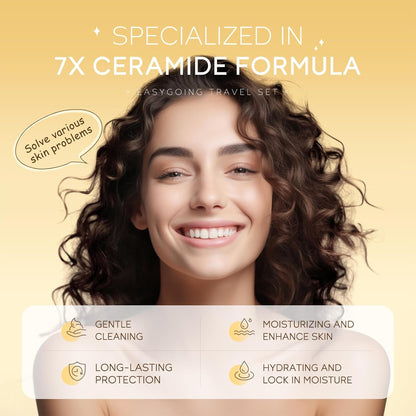 Ceramide Skincare Set丨Travel Friendly Face Routine Set for Women/Girls丨Beauty Christmas Gift Sets Skin Care Set Gifts for Women and Teenage Girls with Cleanser, Serum, Sunscreen, Cream 4Pcs