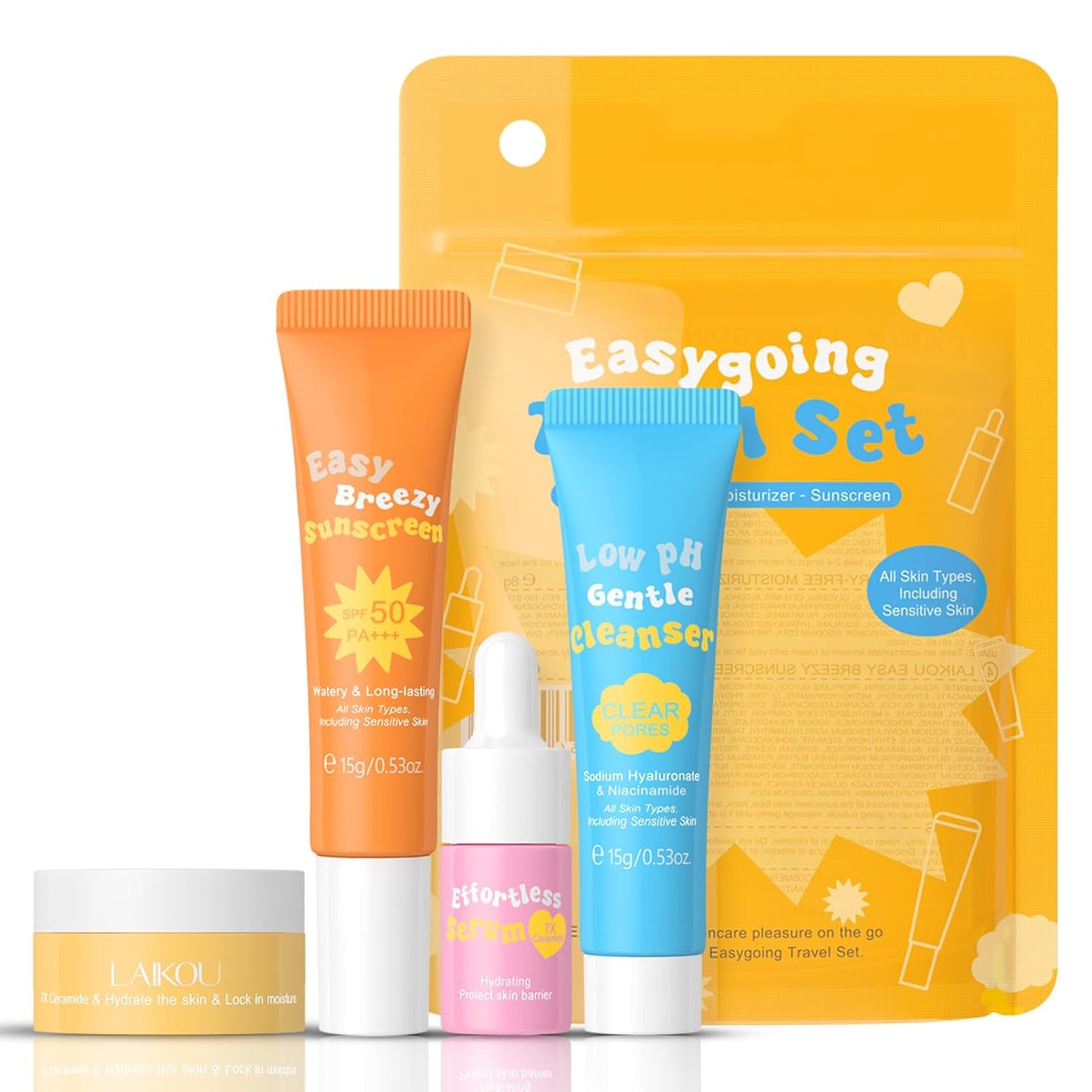 Ceramide Skincare Set丨Travel Friendly Face Routine Set for Women/Girls丨Beauty Christmas Gift Sets Skin Care Set Gifts for Women and Teenage Girls with Cleanser, Serum, Sunscreen, Cream 4Pcs