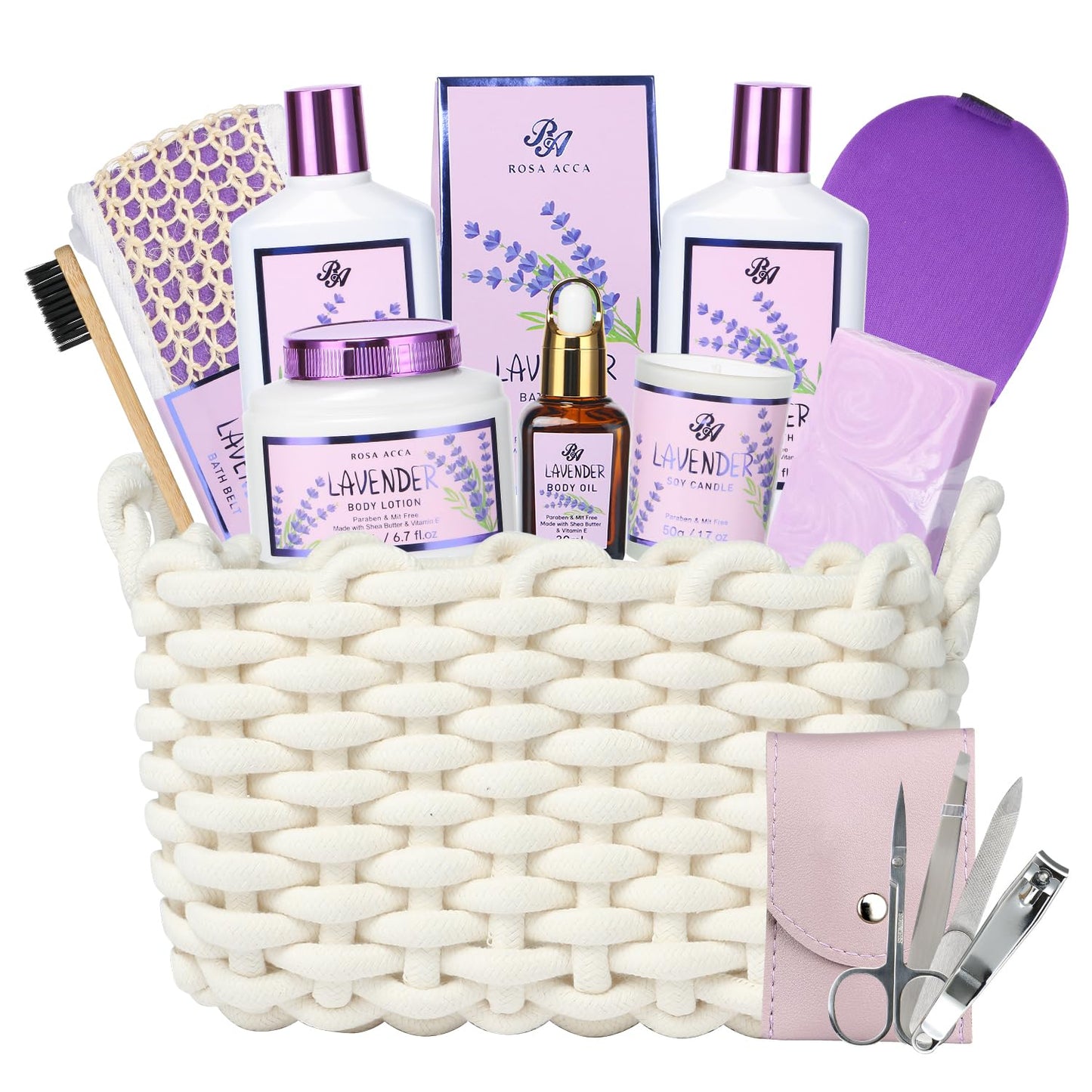 Bath & Body Kit, Spa Gifts for Women - 20Pcs Spa Gift Baskets Lavender Scented Includes Body Wash, Bubble Bath, Bath Bomb, Manicure Set. Gifts for Mom, Birthday Gifts, Home Spa Kit Gift for Her