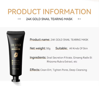 24K Gold Snail Collagen Peel off Tearing Face Mask Deep Cleansing Remove Blackhead Face Care 50G
