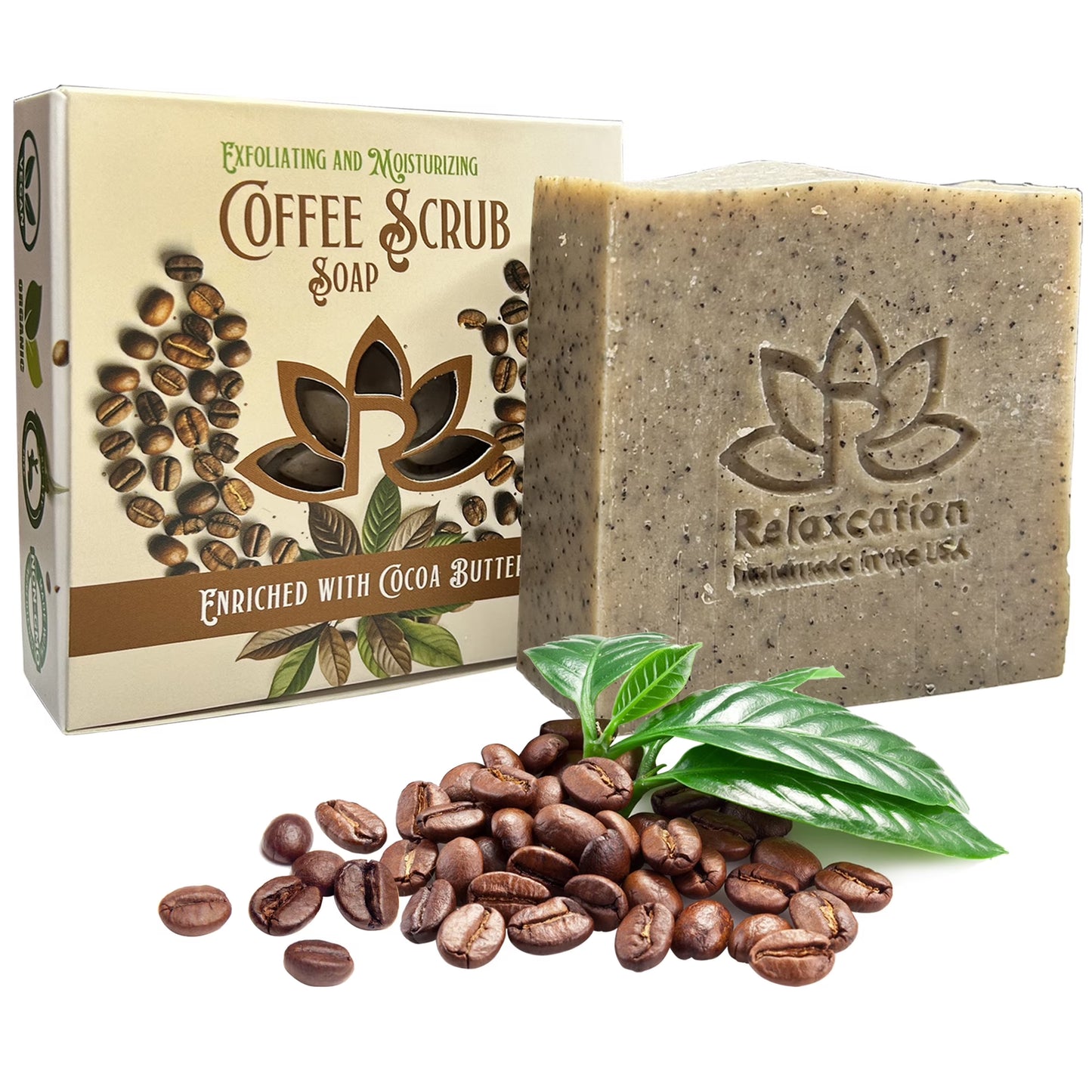 Natural Soap Bar Coffee Scrub with Organic Cocoa Butter Fresh Ground Coffee Exfo