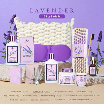 Bath & Body Kit, Spa Gifts for Women - 20Pcs Spa Gift Baskets Lavender Scented Includes Body Wash, Bubble Bath, Bath Bomb, Manicure Set. Gifts for Mom, Birthday Gifts, Home Spa Kit Gift for Her