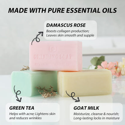 Natural Bar Soap Moisturizing Handmade Soap Bar with Organic Essential Oils Green Tea Scented Soap Bar, French -Milled Soap Bars for Hands and Body, 7Oz