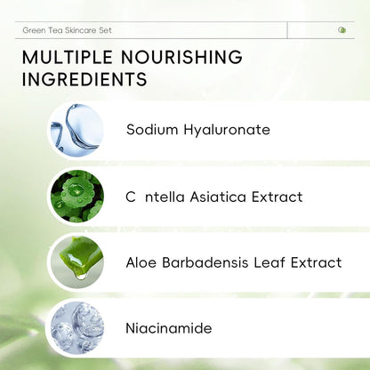 Green Tea Skincare Routine Set, Soothe Skin Care Gift, Deep Cleaning, Oil Control, Moisturize & Improve Skin, Facial Care with Cleanser, Toner, Serum, Eye Cream and Face Cream