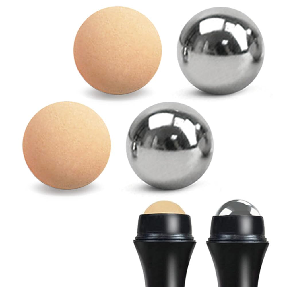 Stainless Steel Ice Roller Ball Oil Control on the Go Ball Fit REVLON Volcanic Face Roller Ball Compatible Fit REVLON Oil Absorbing Roller Oil Blotting Tool(21.5Mm Diameter 2+2 PCS Not Include Holder)